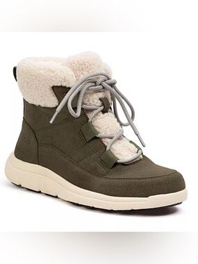 JBU "FREEZE" Olive and Cream Sherpa-Lined Lace-Up Ankle Boot NIB